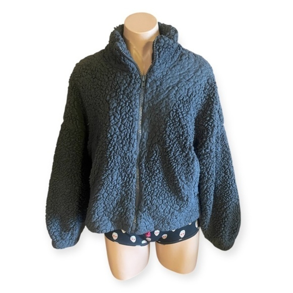 Urban Outfitters Medium Willow Fuzzy Gray Drawstring Teddy Jacket